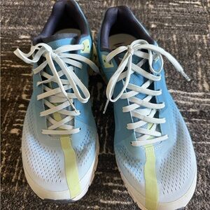 On Running Blue and Green Athletic Shoes with Breathable Mesh